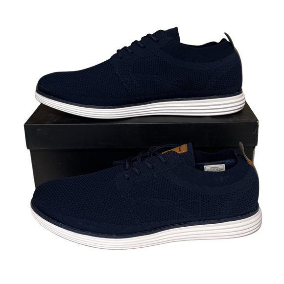 Bruno Marc Other - Men's Knit Lace-Up Sneakers in Navy with White Sole